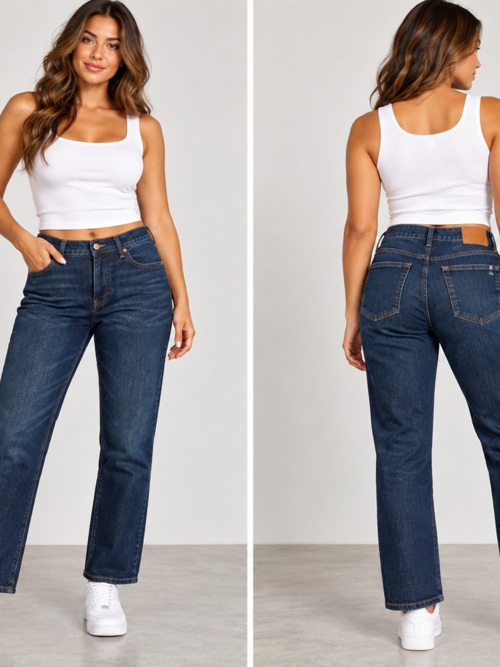 American Eagle Outfitters Dark Blue High-Rise Straight Jeans